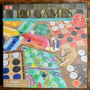 Classic Games 100 Games 5 Double Sided Game Boards Ages 6+ 1-8 Players Preowned